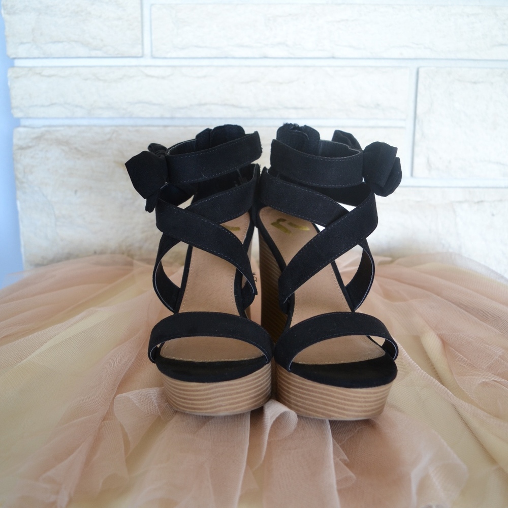 Newport wedge heal sandals with black straps
